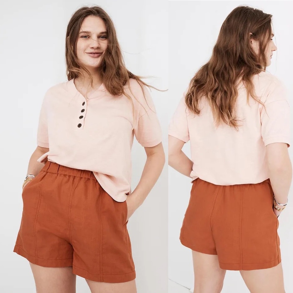 Madewell Linen-Blend Easy Pull-On Shorts in Afterglow Red